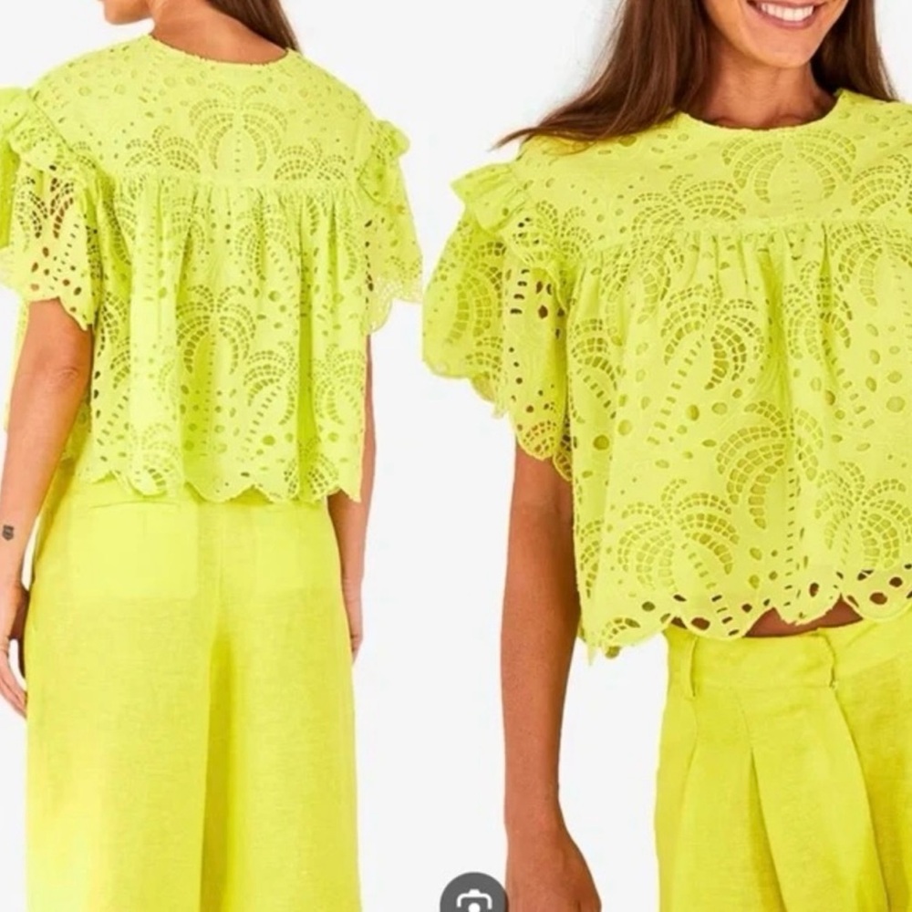 FARM Rio Lime Green Palm Tree Richelieu Blouse size xs